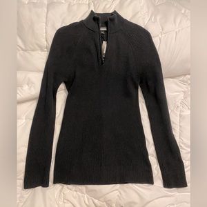 NWT Express black long sleeved rib knit sweater with zip up mock neck Size S